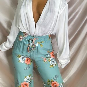 Bebop Cup of teal palazzo pants